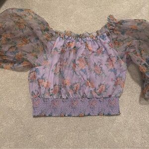 Alice + Olivia Purple Floral Off-Shoulder Blouse caprina